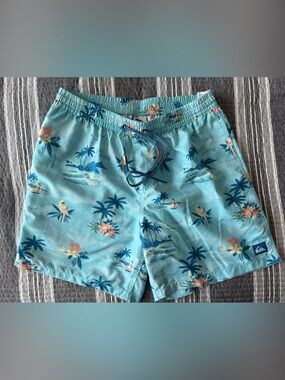 Quiksilver Aqua Blue Tropical Print Swim Shorts